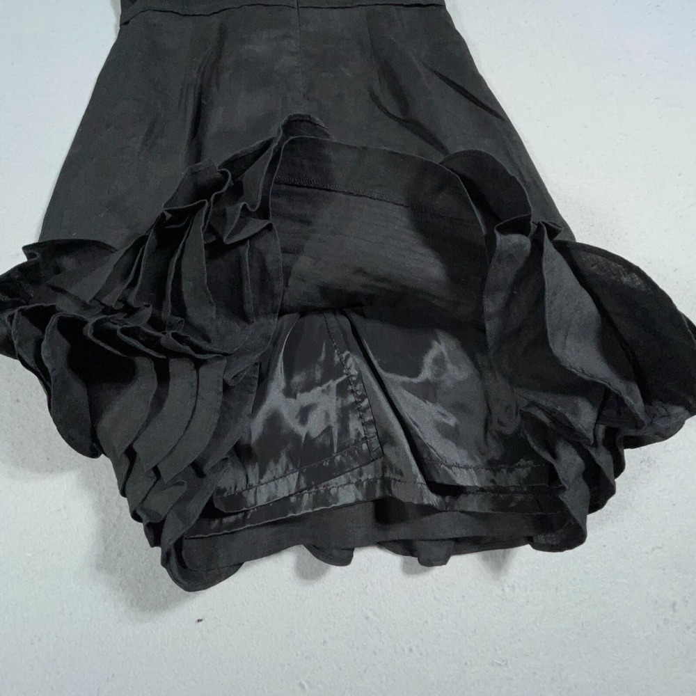 Taylor Nordstrom Linen Shift Dress Women Size 2 Ruffle Black Minimalist - Picture 13 of 15